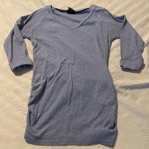 Women’s maternity 3/4 length blue shirt.